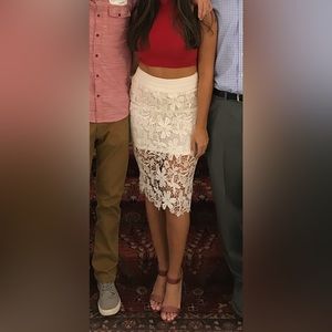 High waisted white lace midi skirt / great for wedding/brides or special events